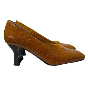 Vintage Amanda Abagail Heels Womens Size 7 M Caramel Ostrich Print Pumps